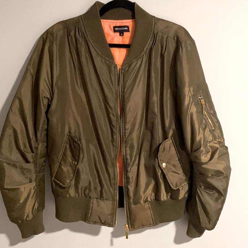 Pretty Little Thing green bomber jacket